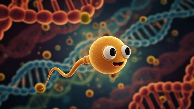 Sperm Cartoon with DNA background