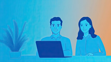 A diverse group of four young professionals, smiling and engaged, gather around a large table in a bright, modern office.