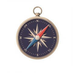 Vintage Compass with Red and Blue Needle on White Background