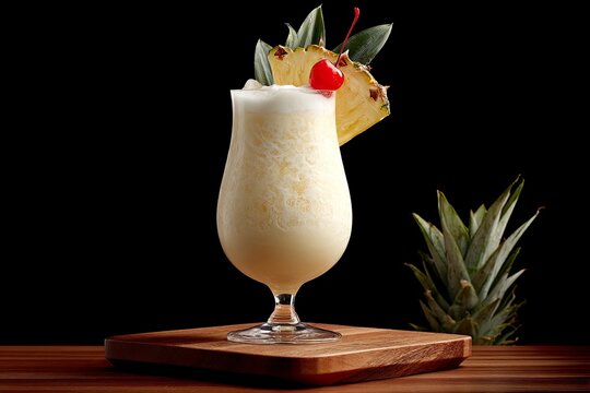 Pina Colada Cocktail with Cherry and Pineapple