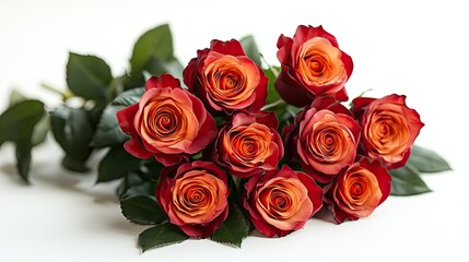 Obraz premium Orange roses bouquet, studio shot, white background, romantic gift