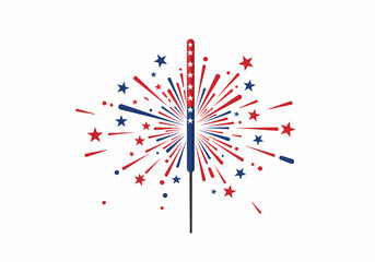 Firework Sparkler Celebrating 4th of July in Red, White, and Blue  