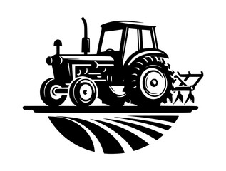 farm tractor plow icon logo black color vector white background