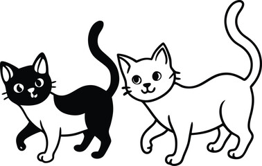 Two cute baby Cat silhouette vector illustration 
