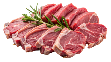 Fresh raw lamb chops with rosemary sprigs against a black background