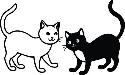 Two cute baby Cat silhouette vector illustration 