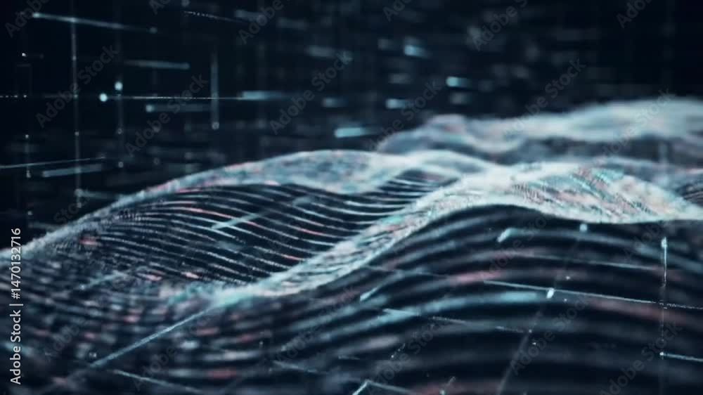 Poster Abstract Data Visualization: Flowing Digital Landscape with Grid and Particle Effects