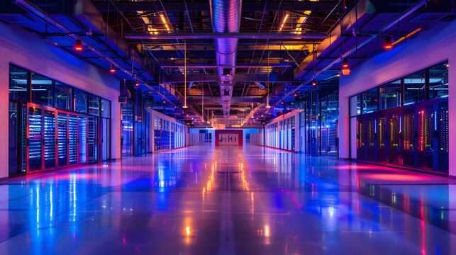 Futuristic data center architecture modern facility interior in high-tech environment