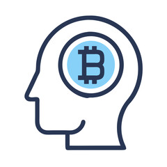 Fototapeta premium Bitcoin in Human Head Icon Representing Cryptocurrency Mindset and Financial Innovation Thinking