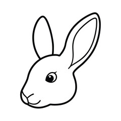 Simple outline illustration of a rabbit head in black and white ready for coloring pages or design projects