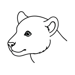 Simple and elegant outline illustration of a lion cub's head facing left in a minimalist black and white design