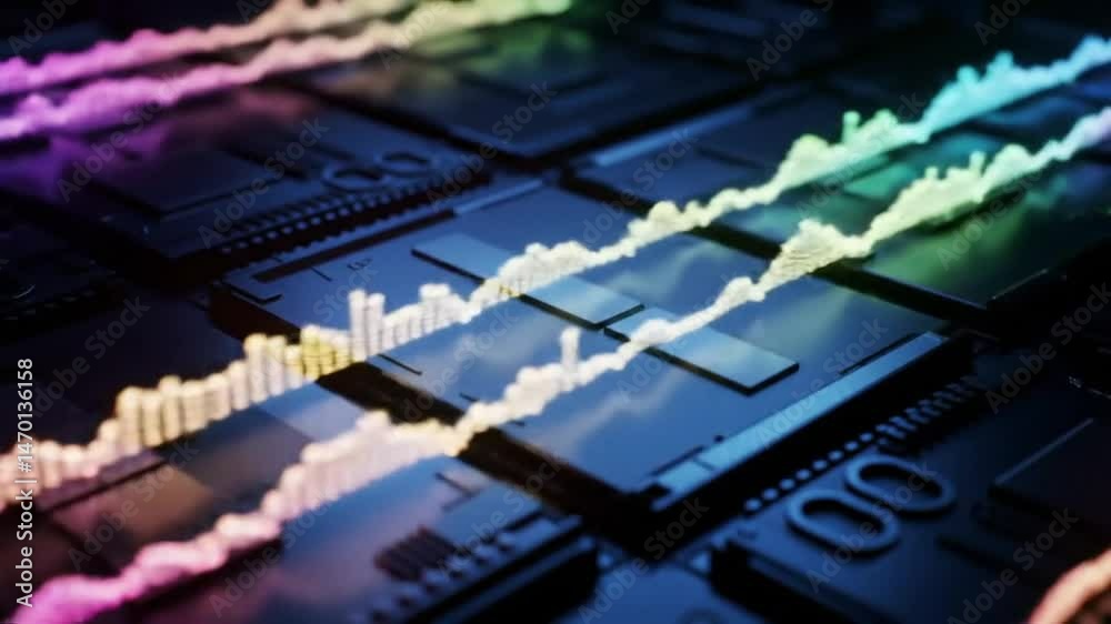 Aufkleber Abstract Data Streams Flowing Across Futuristic Circuitry