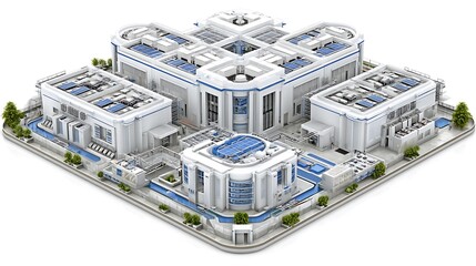 Modern Tech Campus Isometric Aerial View.