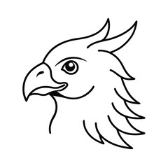 Simple black and white illustration depicting the profile of a majestic eagle head