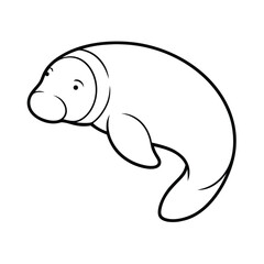 Outline illustration of a gentle manatee swimming depicting the marine mammal in minimalist style