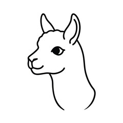Minimalist outline illustration of a friendly alpaca head profile in black and white vector design