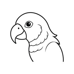 Detailed black and white vector illustration of a charming parrot head profile isolated on white background