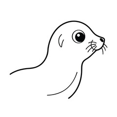 Simple and cute black and white drawing of a friendly seal looking right in minimalist style