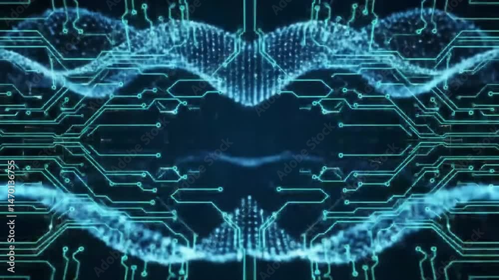Poster Abstract Digital Circuitry Animation with Glowing Blue Lines and Particle Effects