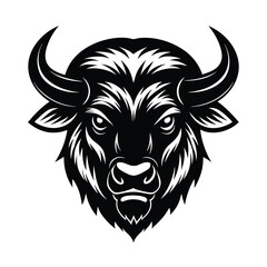 Powerful black and white illustration of a bison head representing strength and determination