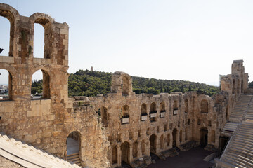 Naklejka premium The ancient stone theatre of the Odeon of Herodes Atticus in Athens, beautifully preserved and still used for performances today.