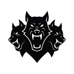 Obraz premium Powerful black and white illustration of a three headed wolf depicting aggression and strength