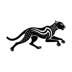 Sleek and stylized black silhouette of a running cheetah on a bright white background design
