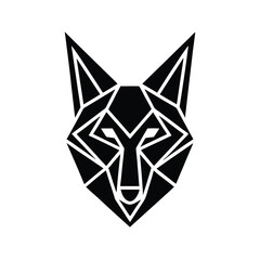 Geometric wolf head illustration black and white vector design represents nature and wildlife concepts © SandhaRani
