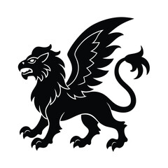 Silhouette of a majestic griffin with wings in vector style perfect for logos and heraldic designs