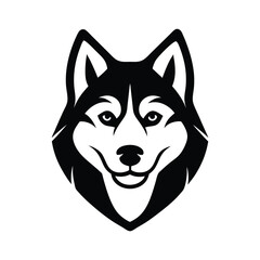 Detailed black and white husky dog head logo design showing a smiling face and strong expression © SandhaRani