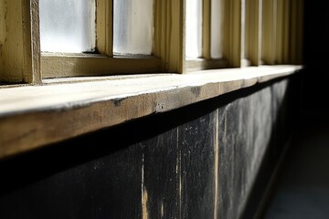 Old windowsill with dark wall