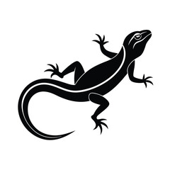 Stylized silhouette illustration of a lizard reptile in black and white isolated on white background