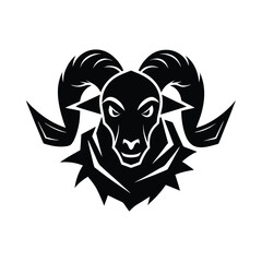 Bold black ram head design suitable for logos emblems symbols and team branding purposes