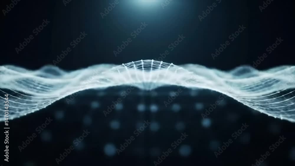 Poster Abstract Network Grid Animation: Digital Waveform with Connected Dots on Dark Background