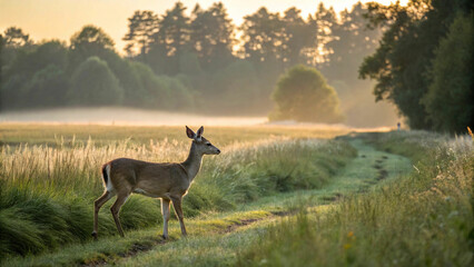 deer standing in grassy field nature outdoors