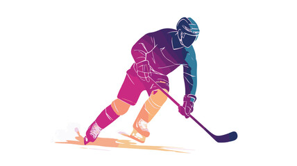Obraz premium Colorful Hockey Player Illustration On White Background Sports Concept Graphic Design Element Artistic Style Dynamic Movement