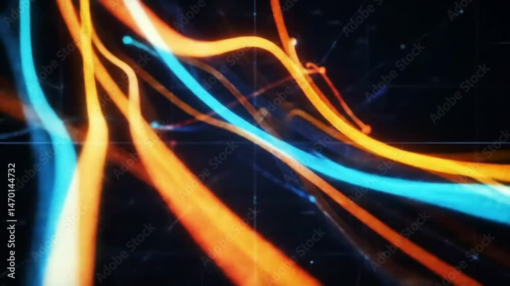 Aufkleber abstract flowing lines: blue and orange data streams on dark background