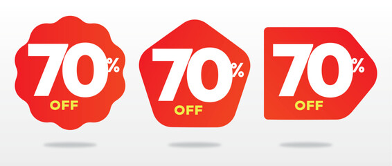 70% off. Marketing, price, advertising, commerce, sticker discount, promo, day, sale, market, shape, shop. Value, offer. Icon, vector, tag, set