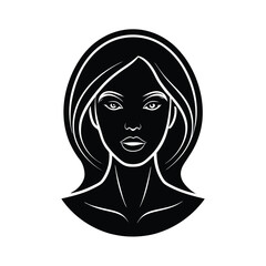 Elegant black and white silhouette illustration depicting a woman's face with flowing hair and stylish outline