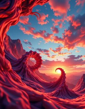 imagine a mesmerizing abstract fractal background, a puter generated image pulsating with vibrant shades of red