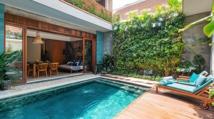 Tropical house courtyard with pool