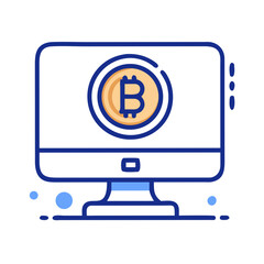 Desktop Computer with Bitcoin Symbol Icon Representing Cryptocurrency Mining and Digital Finance