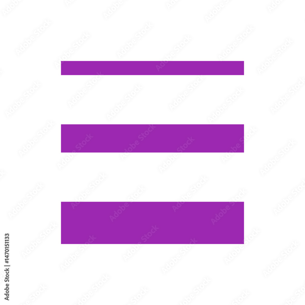 Poster three horizontal purple bars stacked vertically with varying widths on a white background plane view
