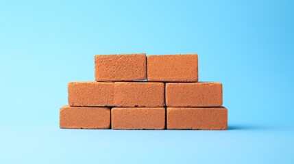 Obraz premium Stack of orange bricks on a light blue background