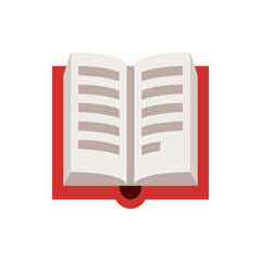 Illustration of an open book with a red cover and blank pages displayed in a simple flat design style