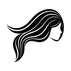 Elegant black and white illustration of a woman with flowing hair representing beauty and style