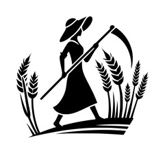 Black Organic Farmer Scythe Icon Logo Vector