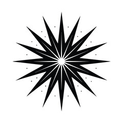 Obraz premium Black and white starburst design with radial symmetry and small dots on a clean white background.