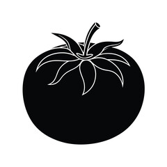 A simple black and white illustration of a fresh tomato depicting food and healthy eating