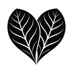 Two stylized black leaves forming a heart shape with white veins on a clean white background